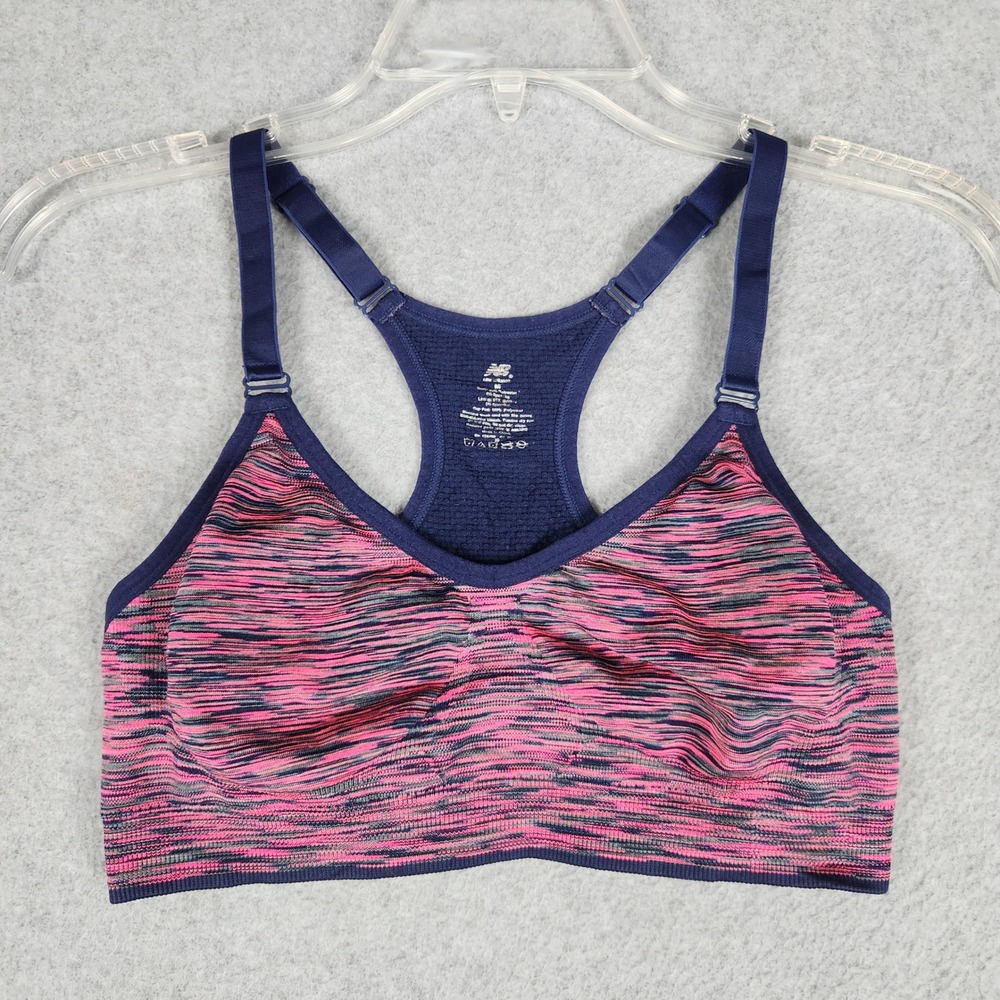 New Balance Sports Bra Womens Medium Pink Navy Space Dye Racerback Adjustable